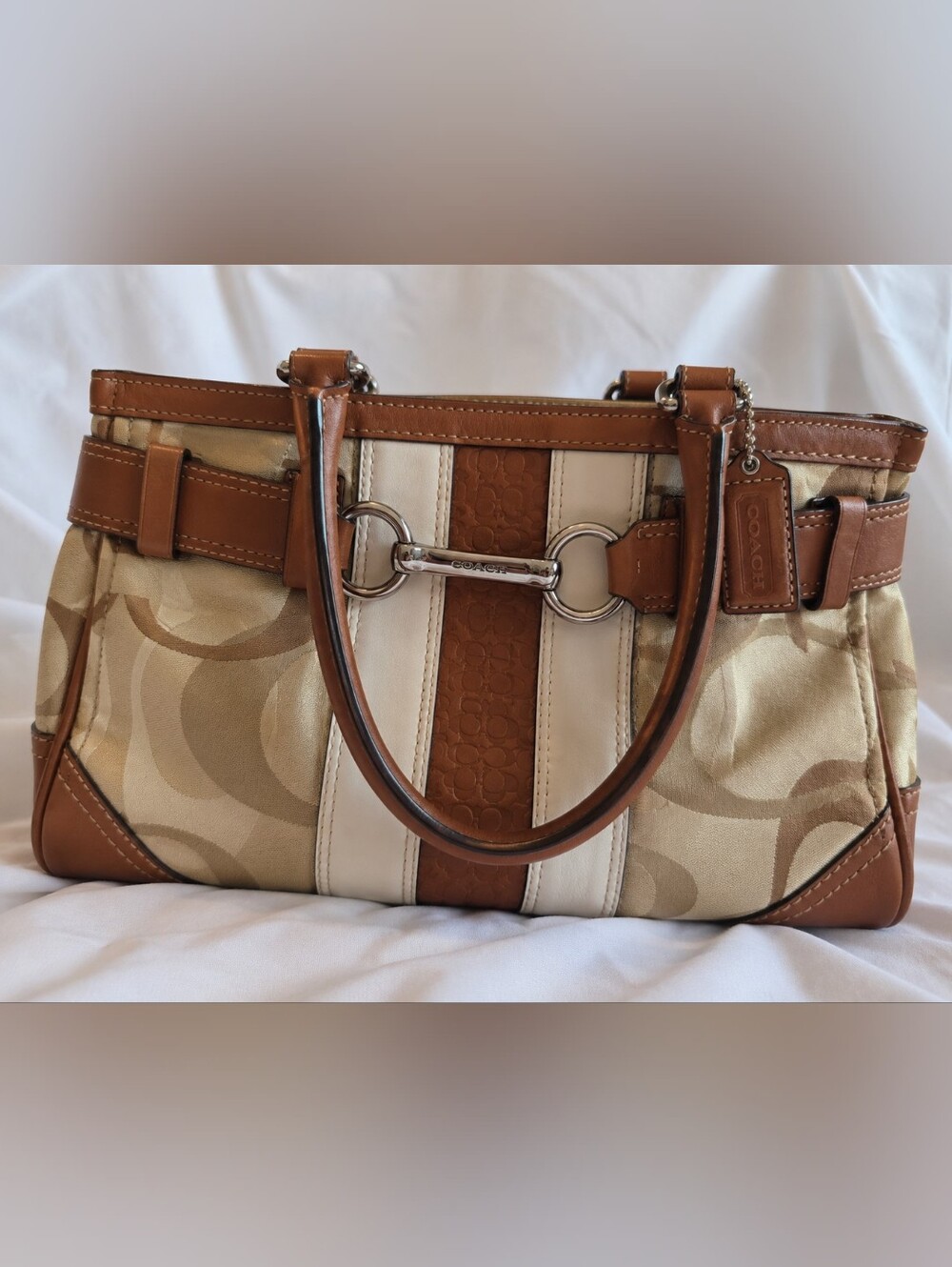 Authentic Vintage Coach Signature Stripe Horsebit Tote Bag F13337 Y2K